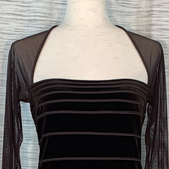 Tadashi brown two-piece velvet and mesh top and skirt set. - Picture 8 of 16